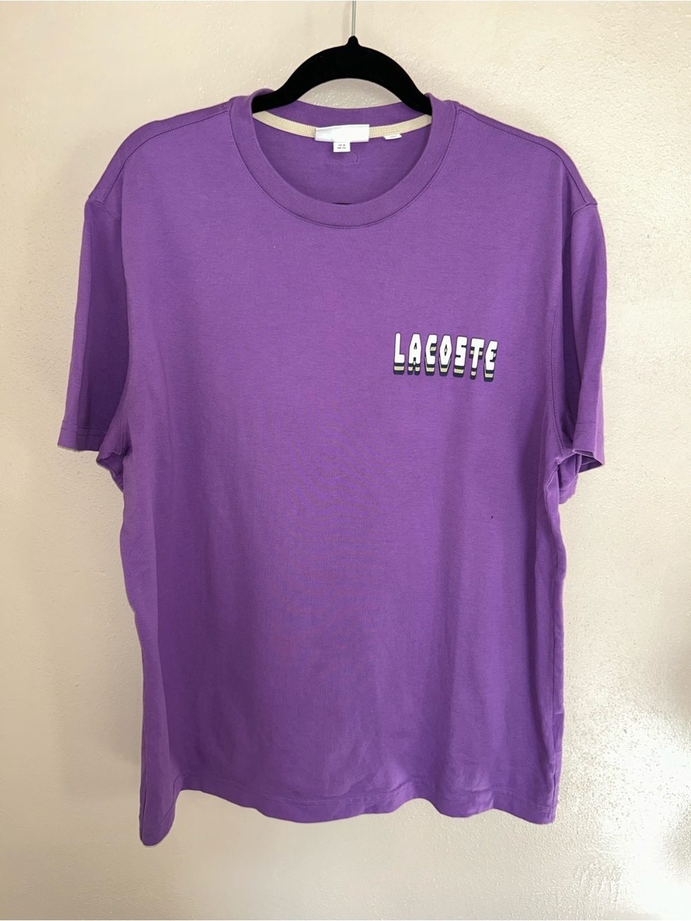 purple men’s  Lacoste crewneck logo T size XL